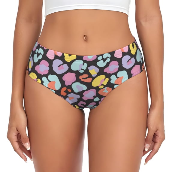Womens Underwear - No Show Seamless Underwear for Women, Colorful leopard spot Soft Stretch Women's Panties, Hipster Ladies Panties Breathable Bikini Underwear Briefs