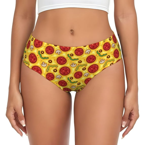 Womens Underwear - No Show Seamless Underwear for Women, Cute Pizza Mushrooms Pepper Soft Stretch Women's Panties, Hipster Ladies Panties Breathable Bikini Underwear Briefs