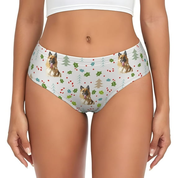 Womens Underwear - No Show Seamless Underwear for Women, German Shepherd Dog Christmas Soft Stretch Women's Panties, Hipster Ladies Panties Breathable Bikini Underwear Briefs