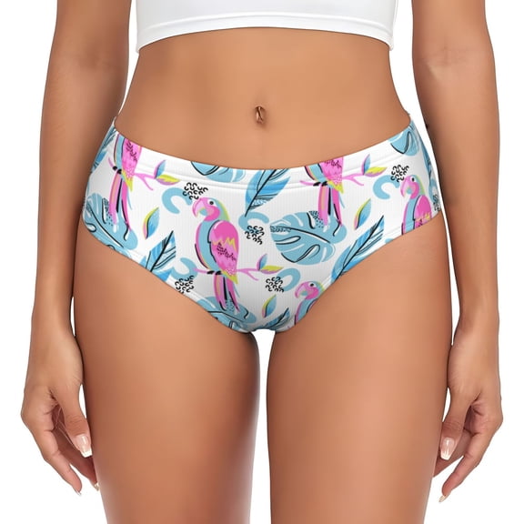 Womens Underwear - No Show Seamless Underwear for Women, Painted Cute Parrot Monstera Soft Stretch Women's Panties, Hipster Ladies Panties Breathable Bikini Underwear Briefs