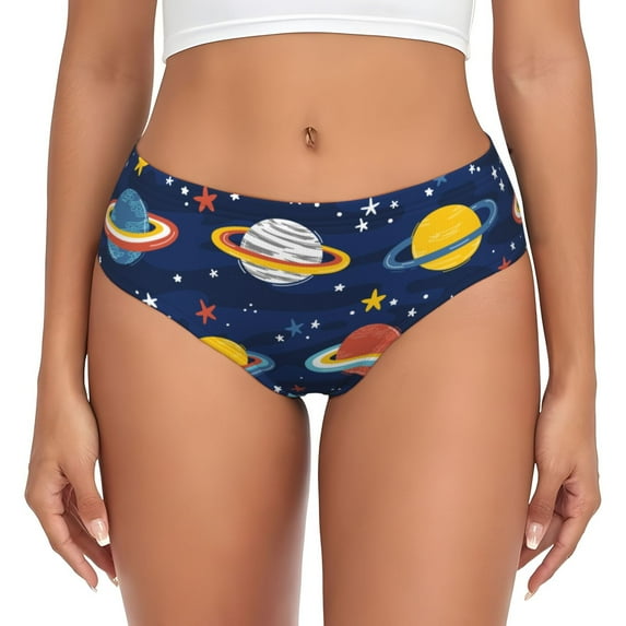 Womens Underwear - No Show Seamless Underwear for Women, Planets and Stars Soft Stretch Women's Panties, Hipster Ladies Panties Breathable Bikini Underwear Briefs