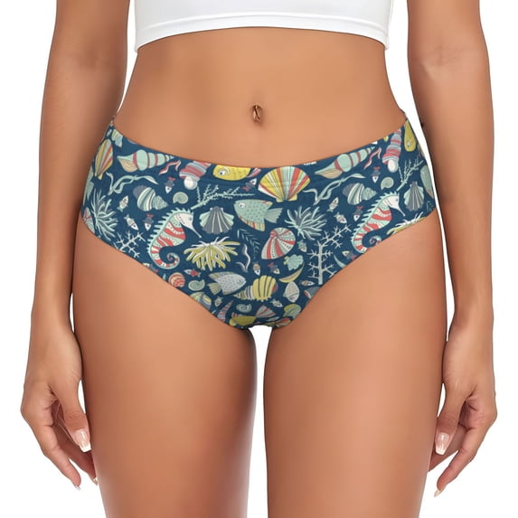 Womens Underwear - No Show Seamless Underwear for Women, Underwater Creature Soft Stretch Women's Panties, Hipster Ladies Panties Breathable Bikini Underwear Briefs