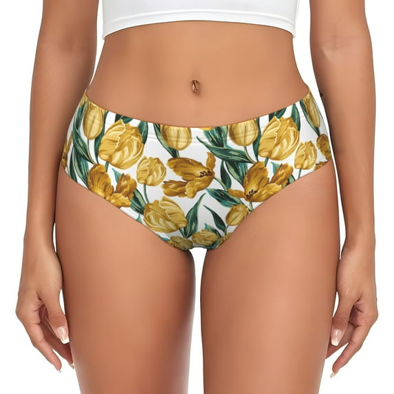 Womens Underwear - No Show Seamless Underwear for Women, Yellow tulips Soft Stretch Women's Panties, Hipster Ladies Panties Breathable Bikini Underwear Briefs