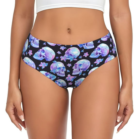 Womens Underwear - No Show Seamless Underwear for Women, blue Skull flower Soft Stretch Women's Panties, Hipster Ladies Panties Breathable Bikini Underwear Briefs