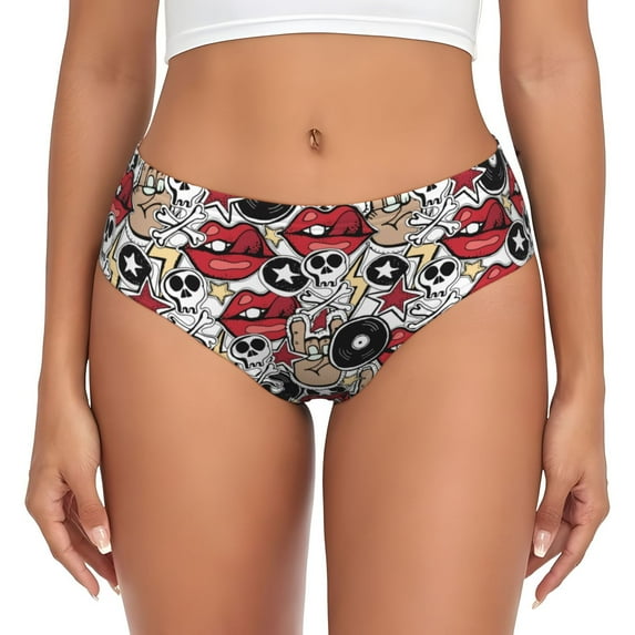 Womens Underwear - No Show Seamless Underwear for Women, Funny lip skull Soft Stretch Women's Panties, Hipster Ladies Panties Breathable Bikini Underwear Briefs