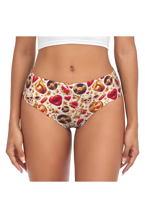 Womens Underwear - Skull Retro record lips No Show Seamless Underwear for Women, Stretch Women's Panties, Hipster Soft Comfort Ladies Panties Bikini Underwear Briefs