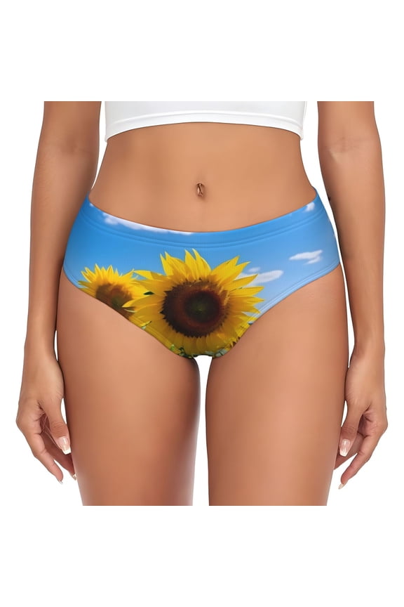 Womens Underwear - Sky Golden Sunflower Field B No Show Seamless Underwear for Women, Stretch Women's Panties, Hipster Soft Comfort Ladies Panties Bikini Underwear Briefs
