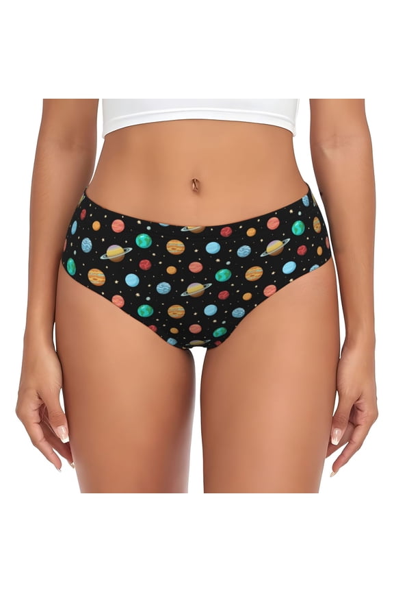 Womens Underwear - Solar System Planets Space No Show Seamless Underwear for Women, Stretch Women's Panties, Hipster Soft Comfort Ladies Panties Bikini Underwear Briefs
