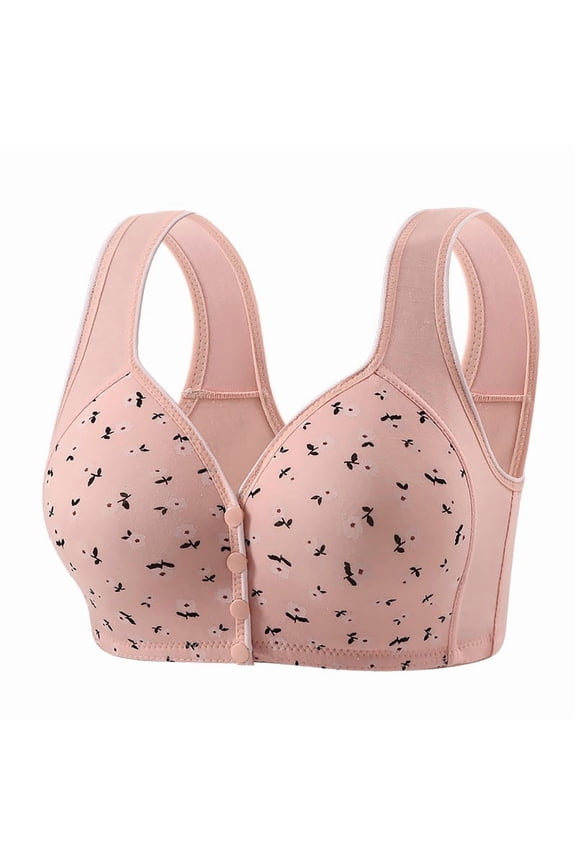 Womens Underwear Solid Front Closure Thin Plus Size Wireless Comfort Push Up Fixed Cup Open Back Bra Pink 38