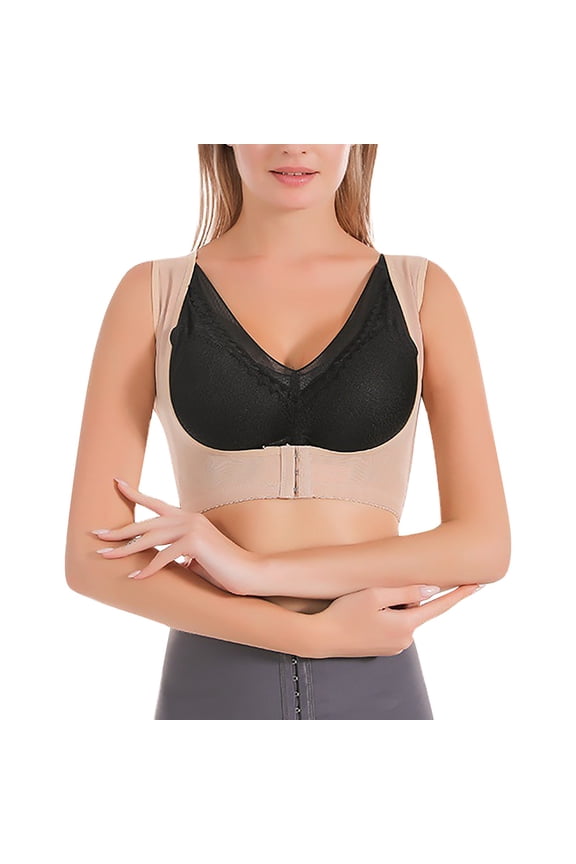 Womens Underwear Solid Lift Push Up X-Back Posture Corrector Front Closure Bra A L
