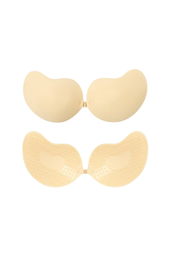Womens Underwear Solid Push Up Front Closure Invisible Silicone Adhesive Bra Halter Bikini Nipple Covers Mango Cup Beige M