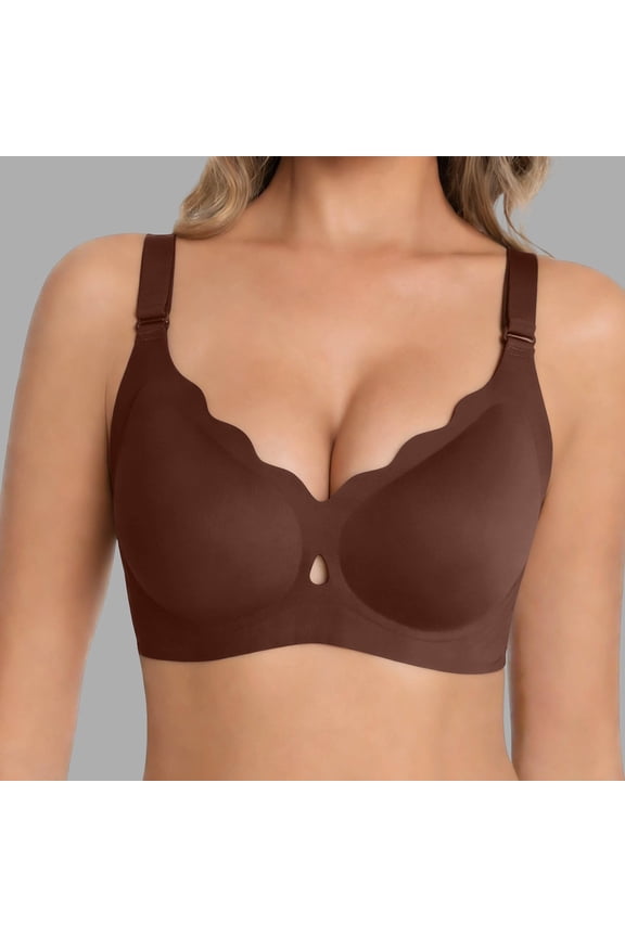 Womens Underwear Solid Wireless Soft Support Full Bust Anti-Sag Side Control Seamless Thin Cup Bra Brown M
