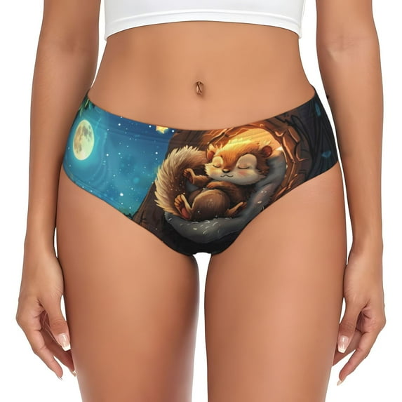 Womens Underwear - Squirrel Sleeping In Tree No Show Seamless Underwear for Women, Stretch Women's Panties, Hipster Soft Comfort Ladies Panties Bikini Underwear Briefs