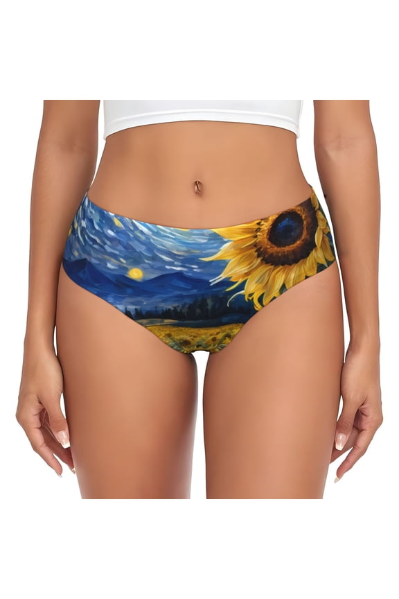 Womens Underwear - Starry Sky Sunflower No Show Seamless Underwear for Women, Stretch Women's Panties, Hipster Soft Comfort Ladies Panties Bikini Underwear Briefs