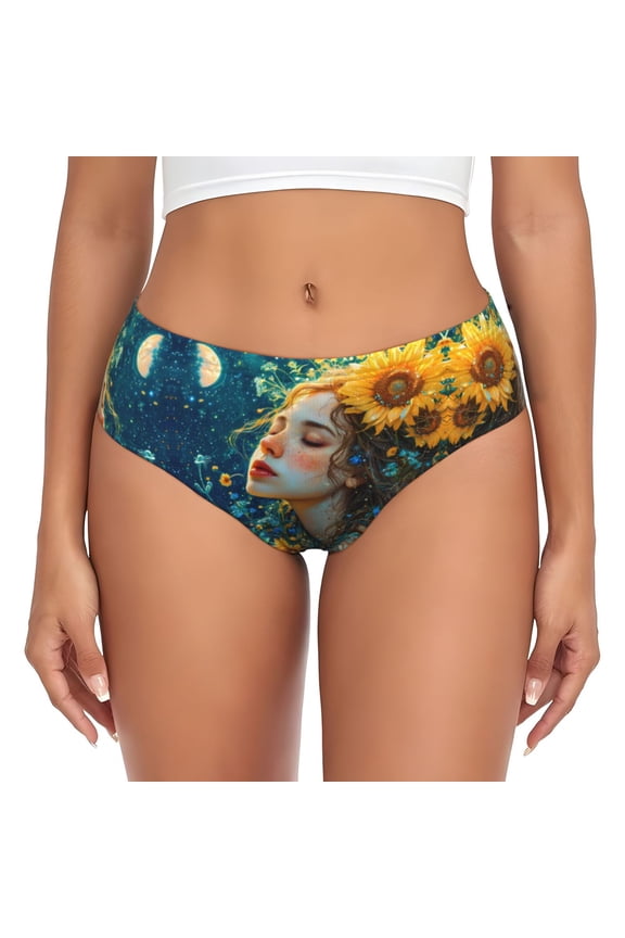 Womens Underwear - Starry Sky Sunflower Princess No Show Seamless Underwear for Women, Stretch Women's Panties, Hipster Soft Comfort Ladies Panties Bikini Underwear Briefs