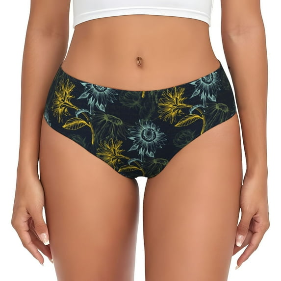 Womens Underwear - No Show Seamless Underwear for Women, Sunflowers Bouquet Soft Stretch Women's Panties, Hipster Ladies Panties Breathable Bikini Underwear Briefs