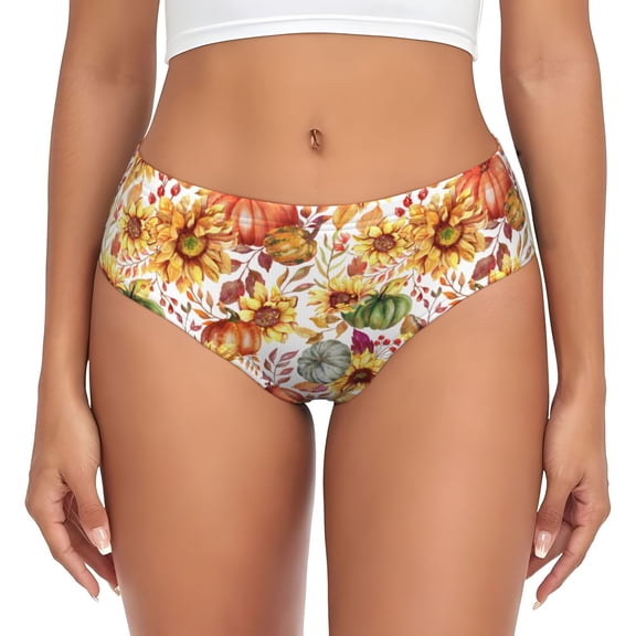 Womens Underwear - Sunflowers Pumpkins And Autumn Leaves No Show Seamless Underwear for Women, Stretch Women's Panties, Hipster Soft Comfort Ladies Panties Bikini Underwear Briefs
