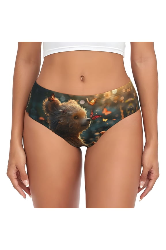 Womens Underwear - Sunshine Butterfly Flower Bear No Show Seamless Underwear for Women, Stretch Women's Panties, Hipster Soft Comfort Ladies Panties Bikini Underwear Briefs