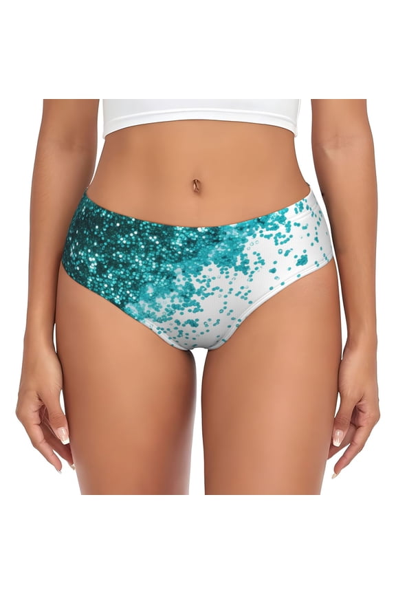 Womens Underwear - Teal Glitter on White No Show Seamless Underwear for Women, Stretch Women's Panties, Hipster Soft Comfort Ladies Panties Bikini Underwear Briefs