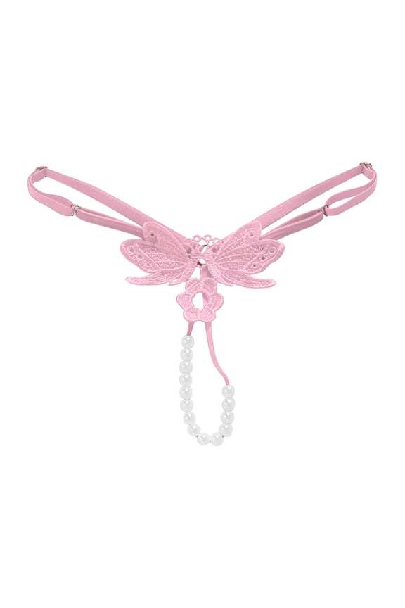 Womens Underwear Transparent Hot Embroidered Pearl Massage T Pants Open Crotch Thong Panties