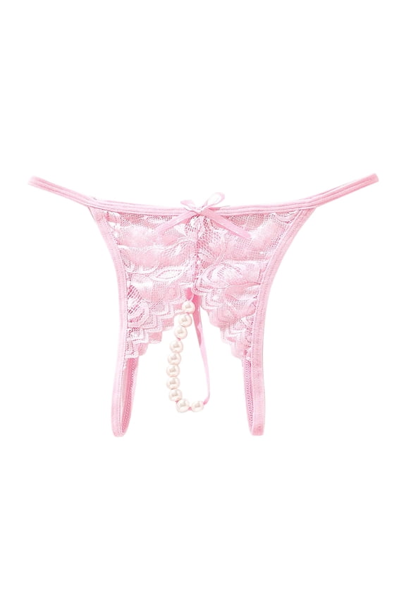 Womens Underwear Transparent Underpants Lace Low Rise Pearl Beads Panties for Women
