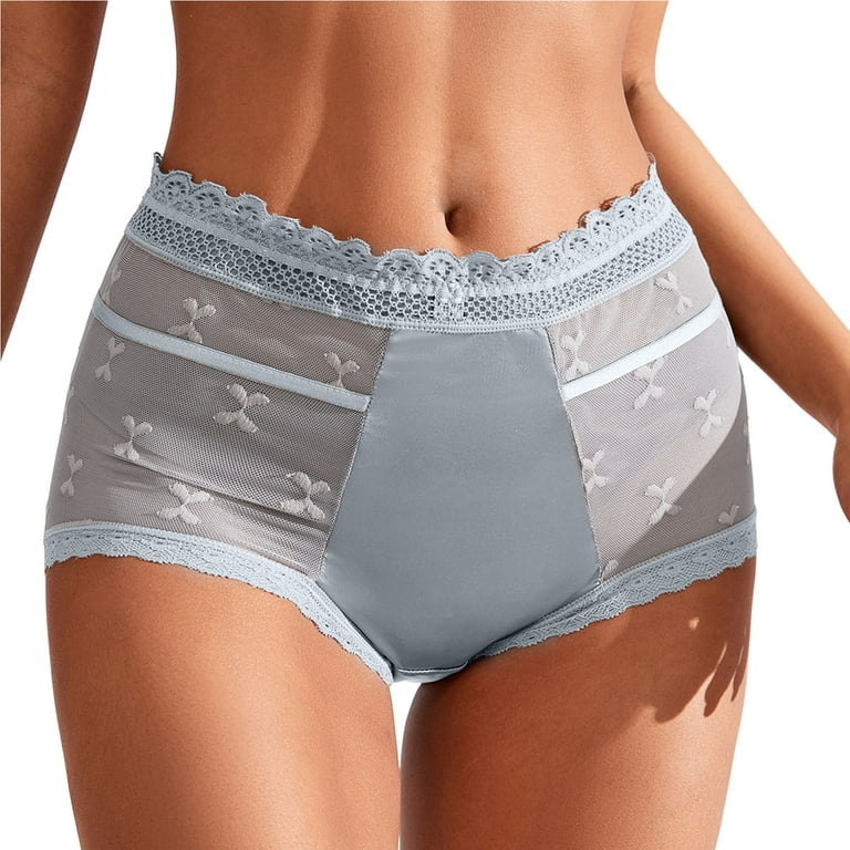 Womens Underwear Tummy Control Lace Edge Love Mesh High Waist Ice Silk  Triangles Panties,3 Pack