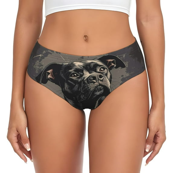 Womens Underwear Vintage Dog Illustration Cuteness No Show Seamless Underwear for Women, Soft Stretch Women's Panties, Hipster Ladies Panties Bikini Underwear Briefs