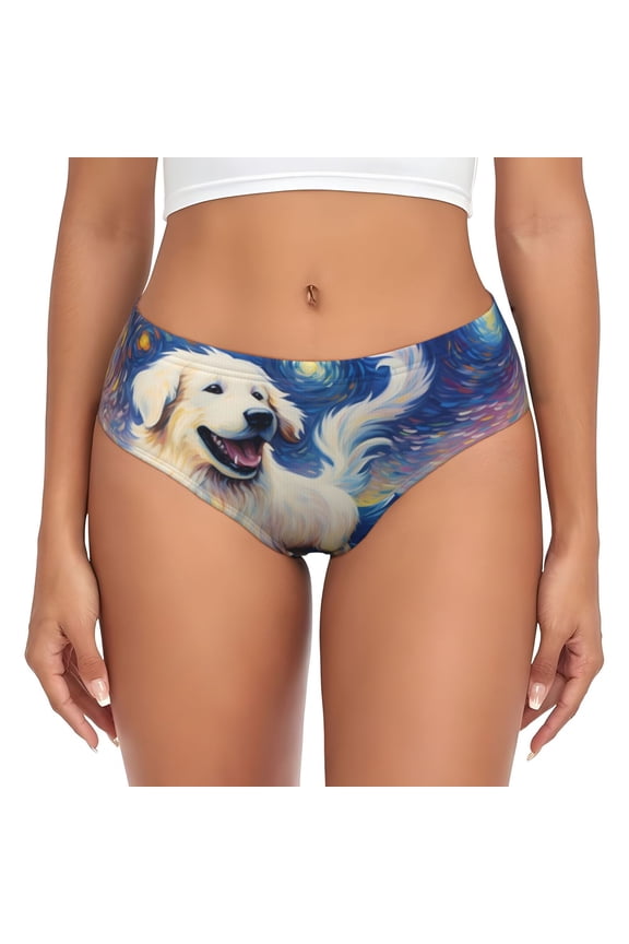 Womens Underwear - Vintage Starry Sky Puppy No Show Seamless Underwear for Women, Stretch Women's Panties, Hipster Soft Comfort Ladies Panties Bikini Underwear Briefs
