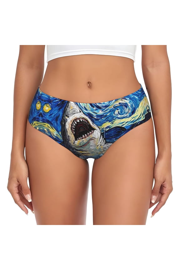 Womens Underwear - Vintage Starry Sky Shark No Show Seamless Underwear for Women, Stretch Women's Panties, Hipster Soft Comfort Ladies Panties Bikini Underwear Briefs