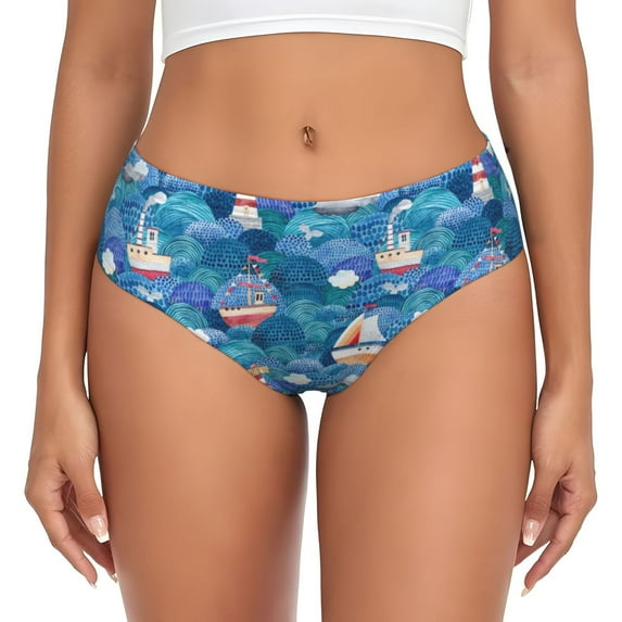 Womens Underwear Watercolor Ships Cuteness No Show Seamless Underwear for Women, Soft Stretch Women's Panties, Hipster Ladies Panties Bikini Underwear Briefs
