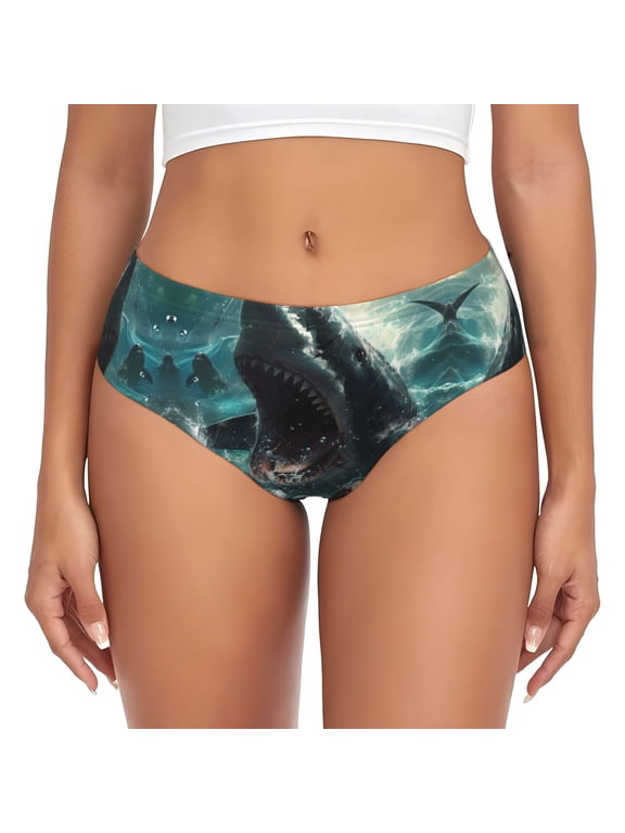 Womens Underwear - Wave Ocean Animal Shark No Show Seamless Underwear for Women, Stretch Women's Panties, Hipster Soft Comfort Ladies Panties Bikini Underwear Briefs