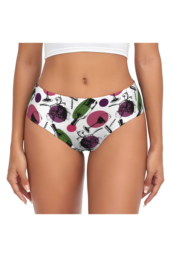 Womens Underwear - Wine Bottle Print No.9018 No Show Seamless Underwear for Women, Stretch Women's Panties, Hipster Soft Comfort Ladies Panties Bikini Underwear Briefs