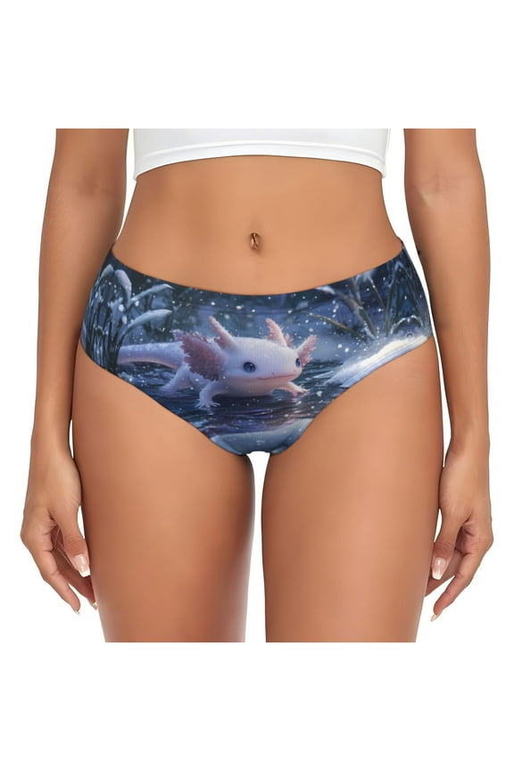 Womens Underwear - Winter Axolotl in Frozen Pond B No Show Seamless Underwear for Women, Stretch Women's Panties, Hipster Soft Comfort Ladies Panties Bikini Underwear Briefs