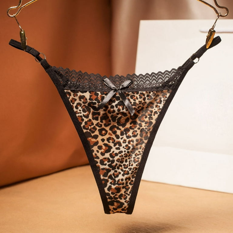 Womens Underwear Women Leopard Lace Mesh Sheer Underwear Lingerie Thongs  Panties Briefs Underwear For Women Brown One Size