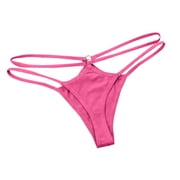 Womens Underwear, Women Sexy Strappy Thong Panties Soft Stretch Breathable No Show Underwear Fashion Cheeky V Waist Ventilate Lingerie Hot Pink L