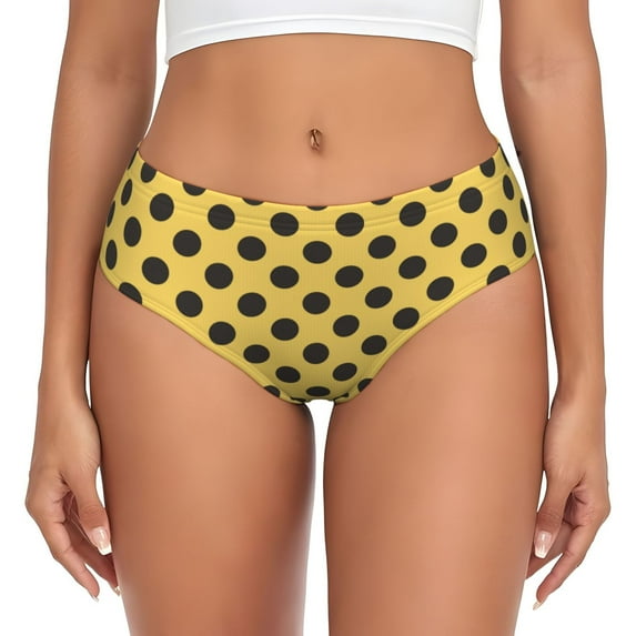 Womens Underwear black polka dots yellow Cuteness No Show Seamless Underwear for Women, Soft Stretch Women's Panties, Hipster Ladies Panties Bikini Underwear Briefs