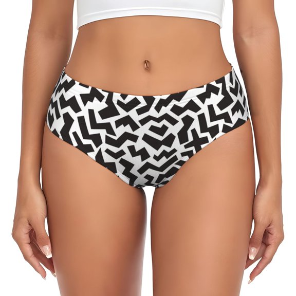 Womens Underwear - black white geometry No Show Seamless Underwear for Women, Stretch Women's Panties, Hipster Soft Comfort Ladies Panties Bikini Underwear Briefs