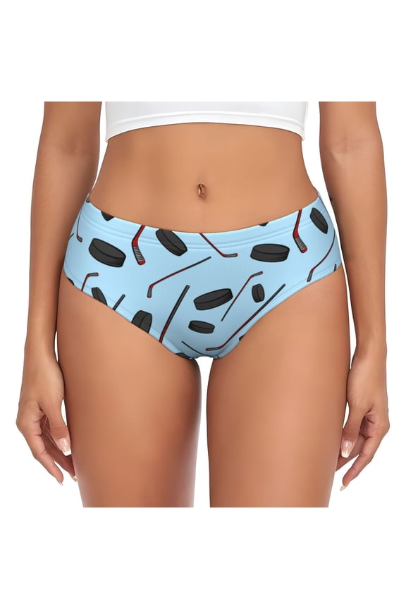 Womens Underwear - blue Hockey sticks pucks cute No Show Seamless Underwear for Women, Stretch Women's Panties, Hipster Soft Comfort Ladies Panties Bikini Underwear Briefs