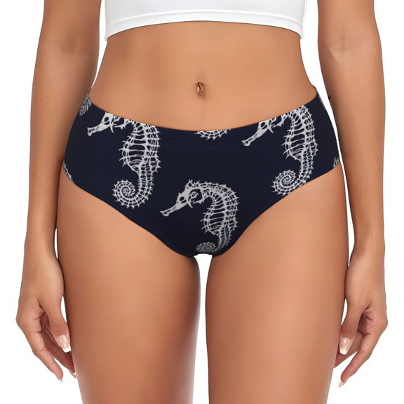 Womens Underwear - cool Seahorses skeletons print No Show Seamless Underwear for Women, Stretch Women's Panties, Hipster Soft Comfort Ladies Panties Bikini Underwear Briefs