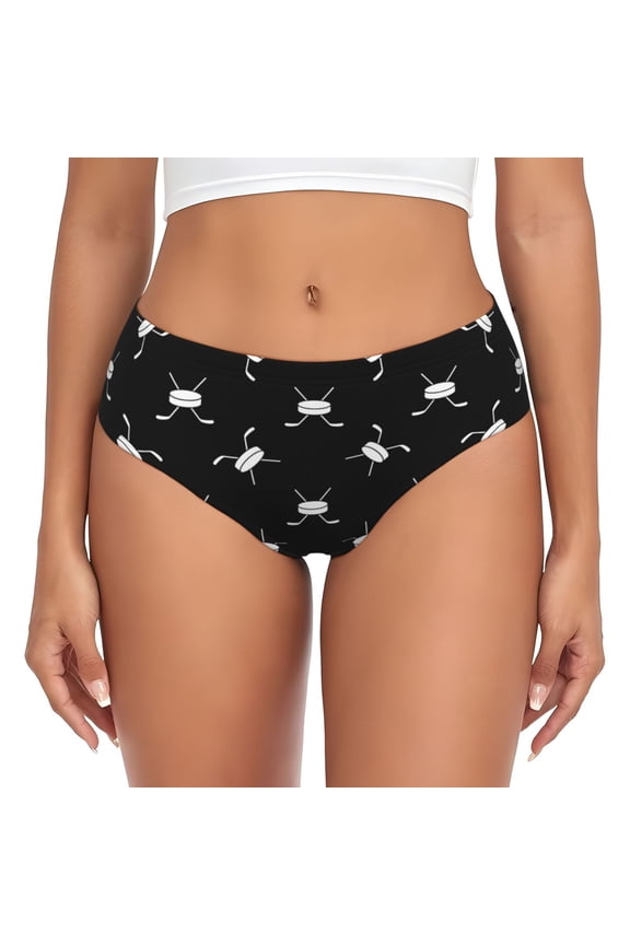 Womens Underwear - cool hockey Stick puck black white No Show Seamless Underwear for Women, Stretch Women's Panties, Hipster Soft Comfort Ladies Panties Bikini Underwear Briefs
