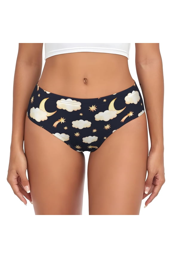 Womens Underwear - cute clouds moon stars Starry sky No Show Seamless Underwear for Women, Stretch Women's Panties, Hipster Soft Comfort Ladies Panties Bikini Underwear Briefs