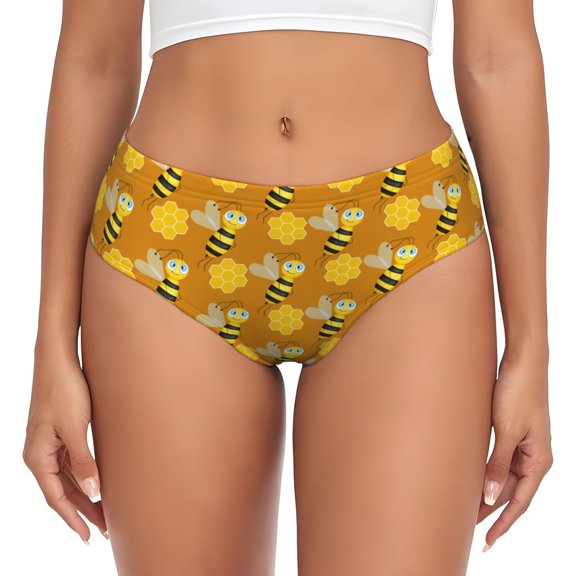 Womens Underwear - funny bees honeycombs yellow No Show Seamless Underwear for Women, Stretch Women's Panties, Hipster Soft Comfort Ladies Panties Bikini Underwear Briefs