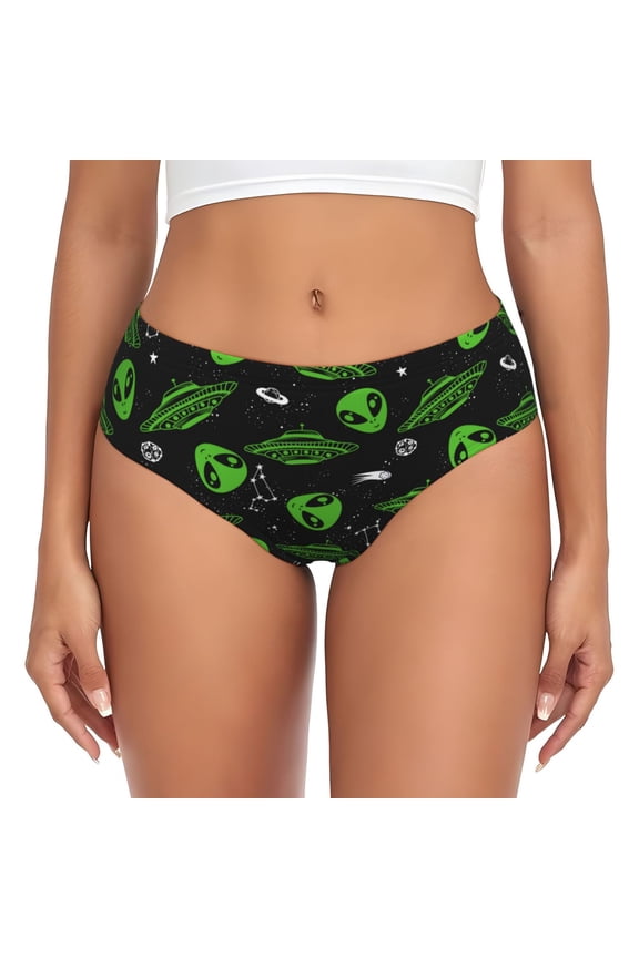 Womens Underwear - green Space Pattern No Show Seamless Underwear for Women, Stretch Women's Panties, Hipster Soft Comfort Ladies Panties Bikini Underwear Briefs