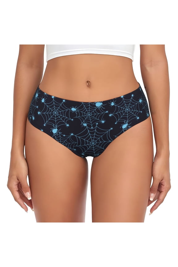 Womens Underwear - halloween blue spiderweb cobweb No Show Seamless Underwear for Women, Stretch Women's Panties, Hipster Soft Comfort Ladies Panties Bikini Underwear Briefs