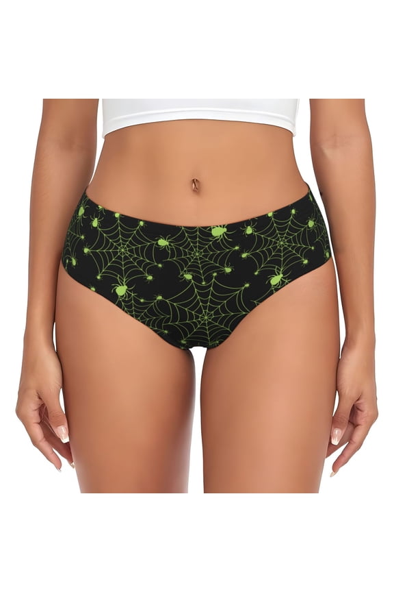 Womens Underwear - halloween green spiderweb cobweb No Show Seamless Underwear for Women, Stretch Women's Panties, Hipster Soft Comfort Ladies Panties Bikini Underwear Briefs