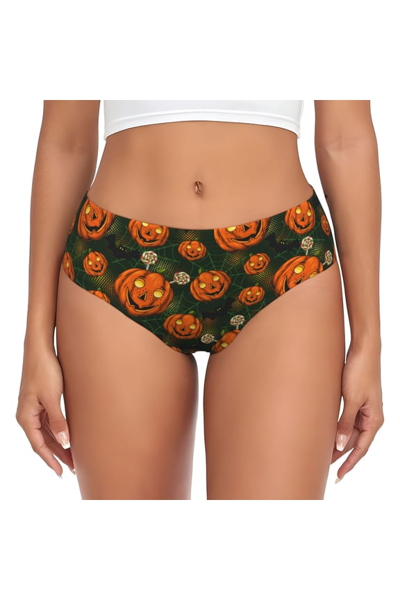Womens Underwear - halloween pumpkin candy No Show Seamless Underwear for Women, Stretch Women's Panties, Hipster Soft Comfort Ladies Panties Bikini Underwear Briefs