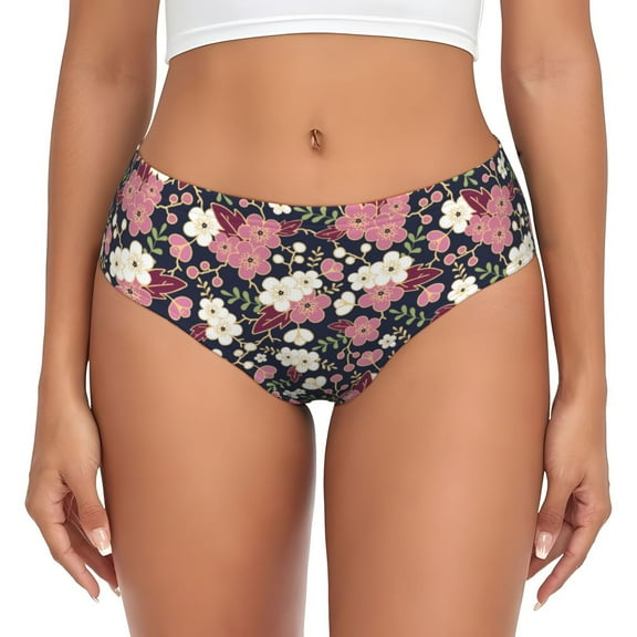 Womens Underwear - pink white flowers No Show Seamless Underwear for Women, Stretch Women's Panties, Hipster Soft Comfort Ladies Panties Bikini Underwear Briefs