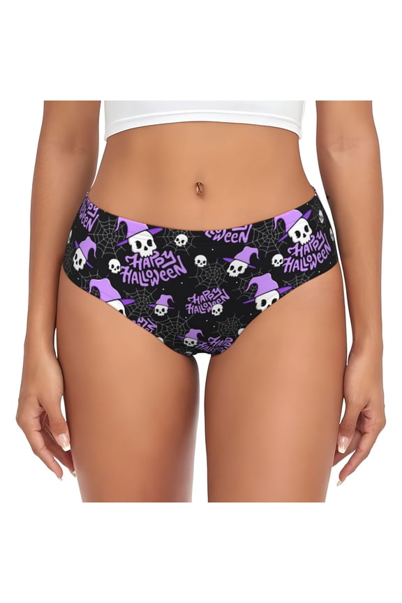 Womens Underwear - purple halloween skull spiderweb No Show Seamless Underwear for Women, Stretch Women's Panties, Hipster Soft Comfort Ladies Panties Bikini Underwear Briefs