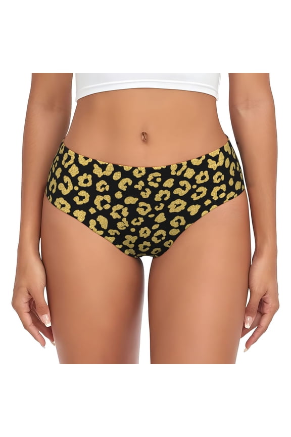Womens Underwear - shiny Golden leopard black No Show Seamless Underwear for Women, Stretch Women's Panties, Hipster Soft Comfort Ladies Panties Bikini Underwear Briefs