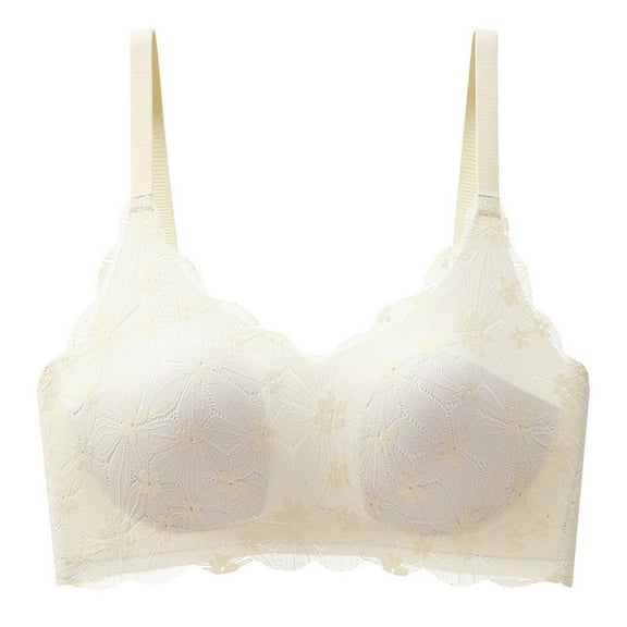 Womens Underwire Athletic Bra Wirefree Cami Push up Bras for Women - Floral Lace Lightweight Balconette, Comfortable Underwear Everyday Brassiere White XL